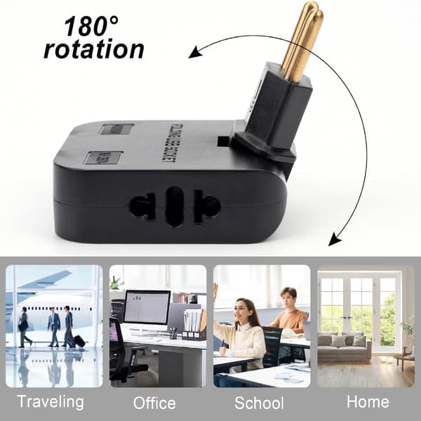2 litteän pistorasian sarja USB + USB-C -sovittimella - 180º amerikkalainen ja eurooppalainen sovitin 220 V