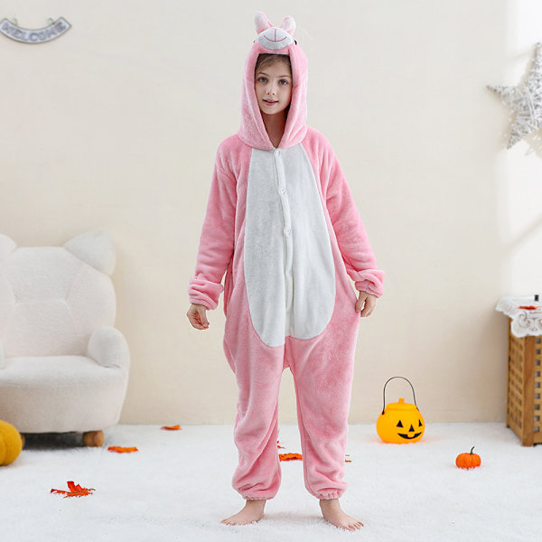 Unisex børne jumpsuit Pludset Kostume med Hat og Hale til Klæd-ud Rolleleg Halloween til Party Favors Pink rabbit 【125-135CM】