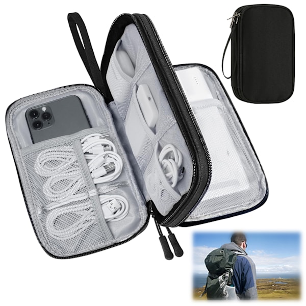 Electronics Accessories Organizer Bag, Travel Cable Organizer Bag, Waterproof Portable Double Layers Travel Gadget Carrying Case for Cable, Power Bank