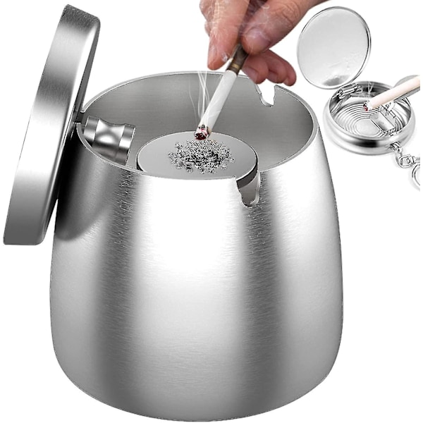 Rostfritt askfat med lock Utomhus vindskyddat askfat med halkfri bas för utomhus- och inomhusbruk Silver Silver Silver festival Silver M