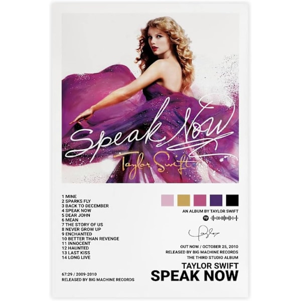 Popstjerne Canvas Poster til Taylor Swift til Værelsesæstetik Canvas Vægkunst Soveværelse Speak now Speak now H Speak now 20*30CM