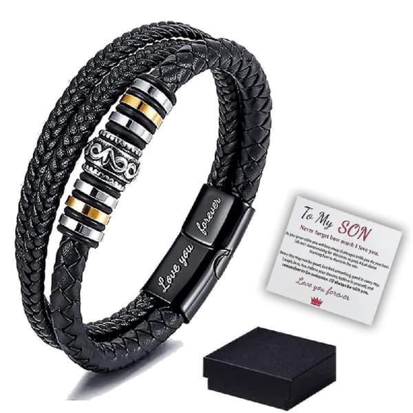 Till Min Son - Älskar Dig För Alltid Läderarmband, Flätat Läderarmband för Män