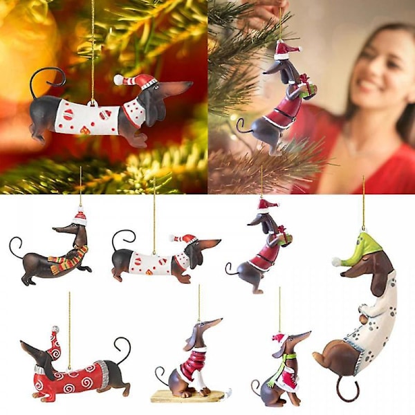 7-pack Dachshund Korv-Hund Ornament  Juldekorationer Heminredning  Trädhängande Nyårsfesttillbehör 6