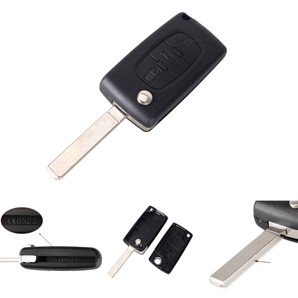 3-knaps CE0523 bilnøgle skal VA2 til PEUGEOT Sort one size Black