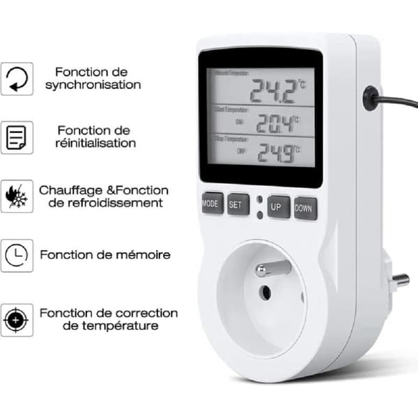 Termostatstik, temperaturregulator, programmerbar digital timer med sonde, drivhusvarmetermostatstik, akvarium 1 stk.