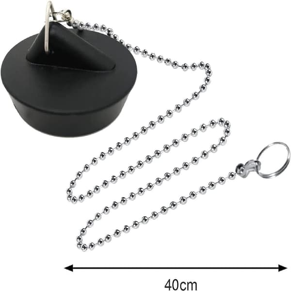 Vaskeprop, 2-pak 40 mm gummiprop med ophængsring og 40 cm kuglekæder sort