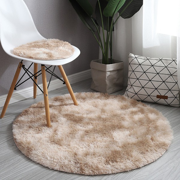 Blødt gulvtæppe, fluffy rundt tæppe, lodden cirkulært tæppe til soveværelse, stue, boligindretning, kamel 120cm Camel