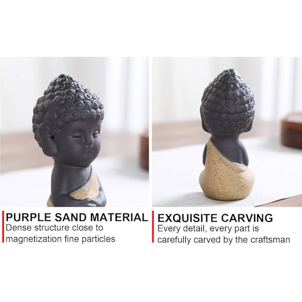 4 stk Mini søte keramiske Buddha-statuer, små bedårende munkfigurer