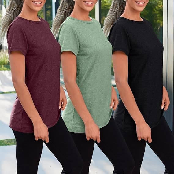 Dam 3-pack T-shirts Basic Kortärmade Tröjor Rund Hals Mode Toppar Lös Passform Lättvikt Casual Sommarkläder 2024