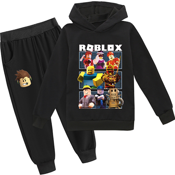 Roblox Hoodie til Børn - Varmt Hoodie Tøj med Roblox Print Black 120cm