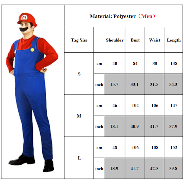Super Mario Costume Fancy Dress Kids Costume + Hat Set Red-Boy Red-Boys 7-8 Years