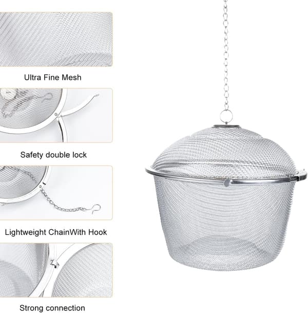 Ekstra stor teball i rustfritt stål med vrilås, sil, krydderinfuser 11 cm/4,3 tommer