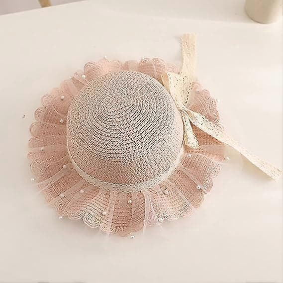 Sommerhat til piger, solbeskyttelse, visir, foldbar, bred skygge, sløjfe, strandhat til 2-8 år Pink