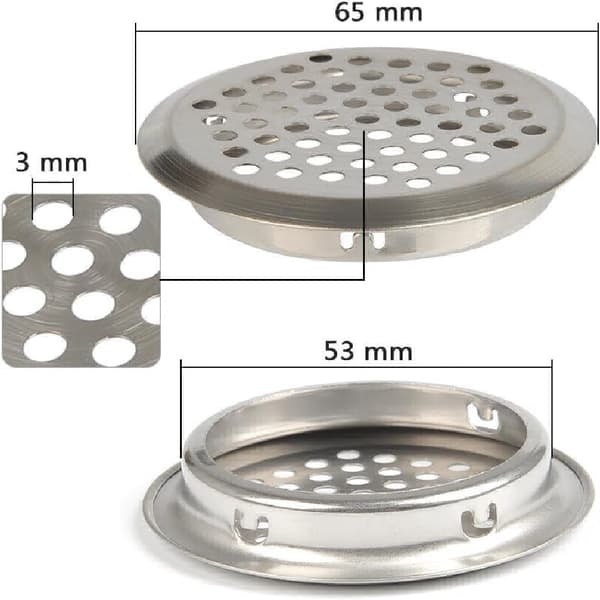 20 stk. 53 mm ventilationsrist RUND NET I RUSTFRIT STÅL