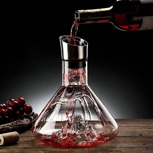 Vinkaraffer med luftare och hällpropp, handblåsta karaffer, lyxiga vintillbehör för present (1200ml)