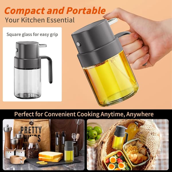 Olivenoljesprayflaske for kjøkkenmatlaging, 200 ml, ikke-aerosol, forstøver, grå oljedispenser