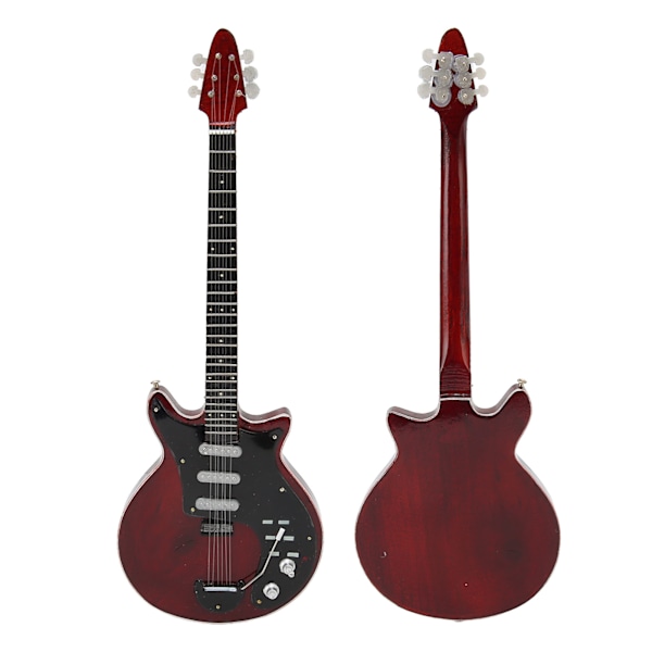Miniature elguitar i rødbrun farve med stativ og etui, musikinstrumentmodeldekoration 10 tommer