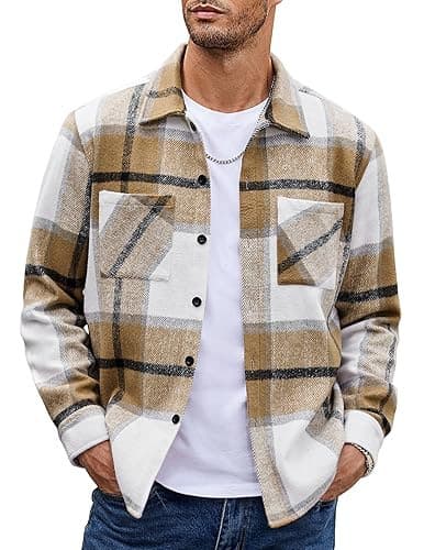 Flannelskjorter til mænd, afslappet ternet button-down skjortejakke apricot L