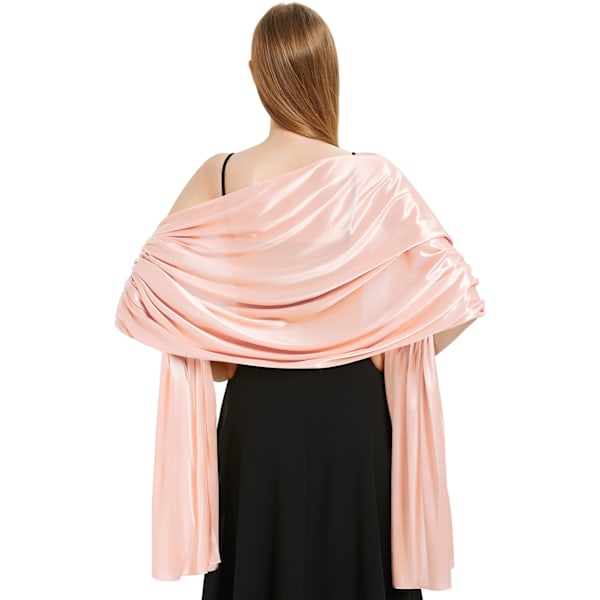 Silke Satin Sjal Wraps til Kvinder Damer Sjal Brude Brudepiger Stål Shawl til Bryllup Aftenfest Piger Gaver Elfenbensfarvet Metallic h Pink