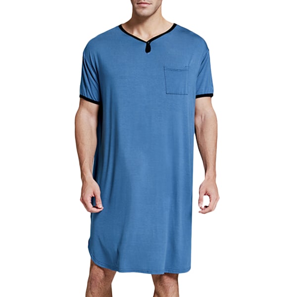Miesten lyhythihainen pitkä yöpaita yömekko pyjama sisäkäyttöön W harmaa grey 2XL