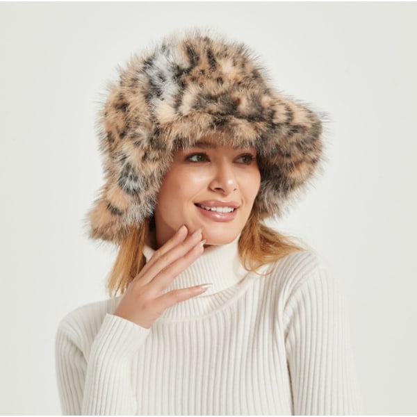 Fuzzy Bucket Hat för kvinnor Vintervarm pälshatt