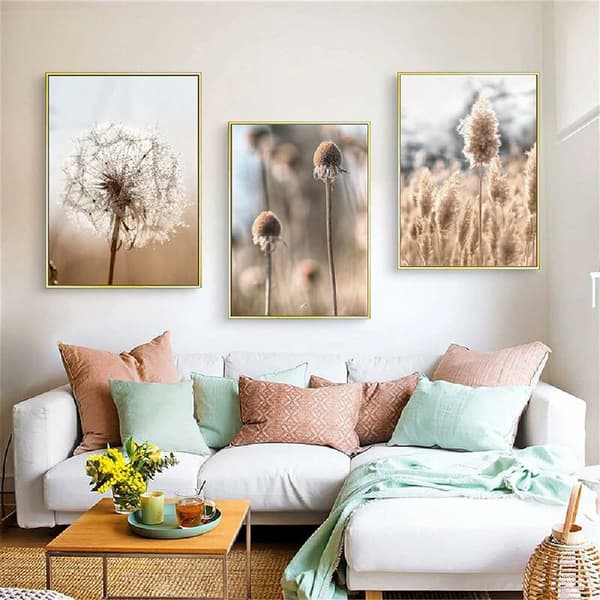 Sæt med 3 premium plakater uden ramme - Pampasgræs - Beige - Natur