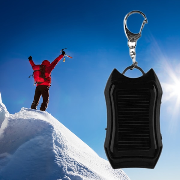 Solcellsdriven bärbar laddare nyckelring Mini Power Bank LED-ficklampa USB-batteripaket Nödladdare för telefon