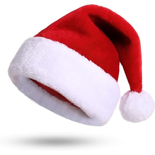 Xmas Hat Christmas Hat for Adult Deluxe Plush Santa Hat with a Faux Fur Pompom on top and wide for Santa Costume