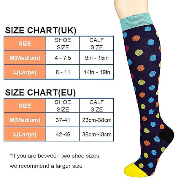 5 par kompresjonssokker, knestrømper, støttesokker (YJD) Blandede farger L-XL Mixed colors