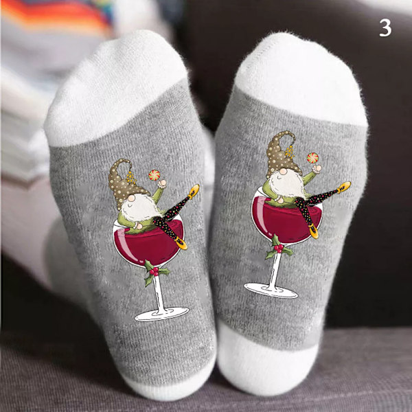 Christmas Socks Gnome Wine GlassUnisex Crew Socks Cotton Tube Crew