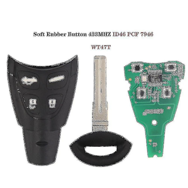 434MHz Smart Fjärrnyckel Fob för Saab 93 95 9-3 9-5 2003-2010 LTQSAAM433TX ID46 Chip Ersättning Mjukt Gummi Pad Fodral[HhhhS] (FMY) Shell with blade