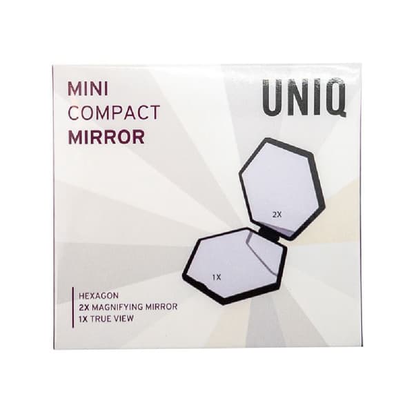 UNIQ Mini Compact Hexagon Mirror - Musta taskupeili 2x suurennuksella