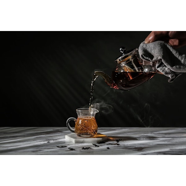 Glas tekande med aftageligt låg og infuser i rustfrit stål
