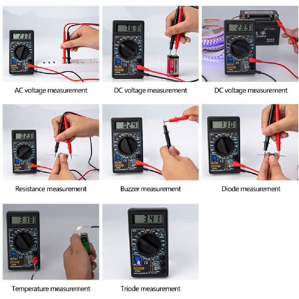 Multifunksjonelt bærbart multimeter for bil- og apparatproblemer, digitalt multimeter med isolerte sklisikre testledninger, kompakt design og