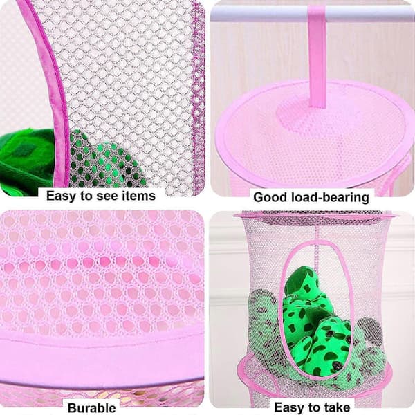 4-lags Teddy Opbevaring Hængende Net, 3 stk Sammenfoldelig (Pink, Rose, Lilla)