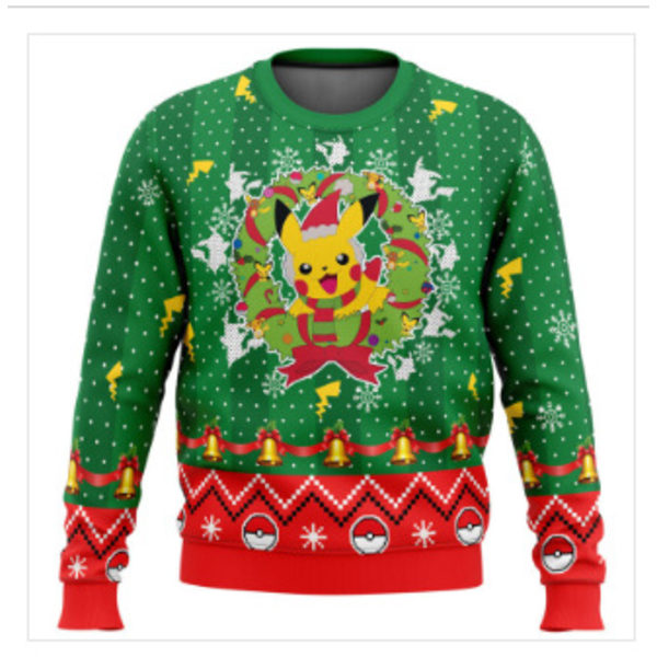 Pikachu Grønn Stygg Julgenser Pullover Menn 3D Gensere Topper M Pikachu Green