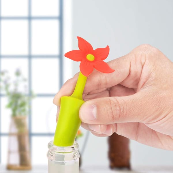 Vinpropper til vinflasker - Silikoneforseglede flaskehætter - Diameter 0,63 tommer - Korkerstatning - Sæt med 6 søde farvede blomster
