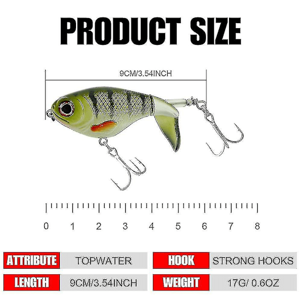 3 st Bass Whoper Plopper-beten, Plopping Minnow med flytande roterande svans, Bassfiske med hullingförsedda trekrokar