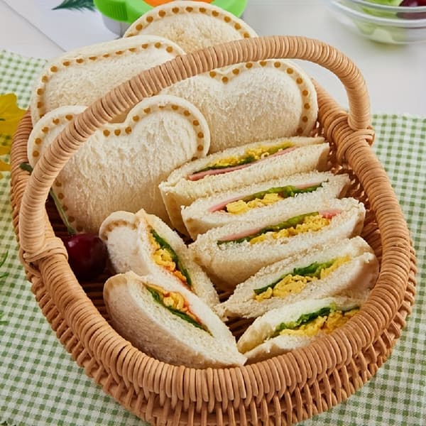6-delt sandwichformsett, kutter og kakeform i rustfritt stål, bakeverktøy, DIY toastmaker