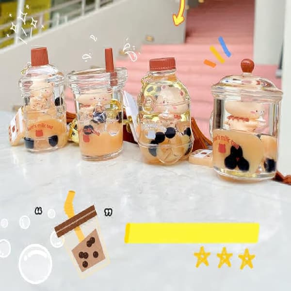 Söt Bubble Tea Nyckelring Boba Björn Nyckelring Hänge Docka för Flicka