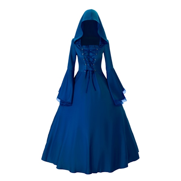 Kvindes Gotisk Victorian Hexe Vampyr Kjole Middelalderlig Renæssance Halloween Cosplay Hætte Kostume Royal Blue XL