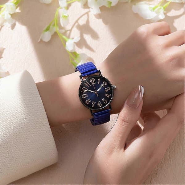 Dam Casual Klocka Rund Urtavla Elastisk Rem Kvarts Urverk Dam Flickor Studenter Digital Armbandsur White