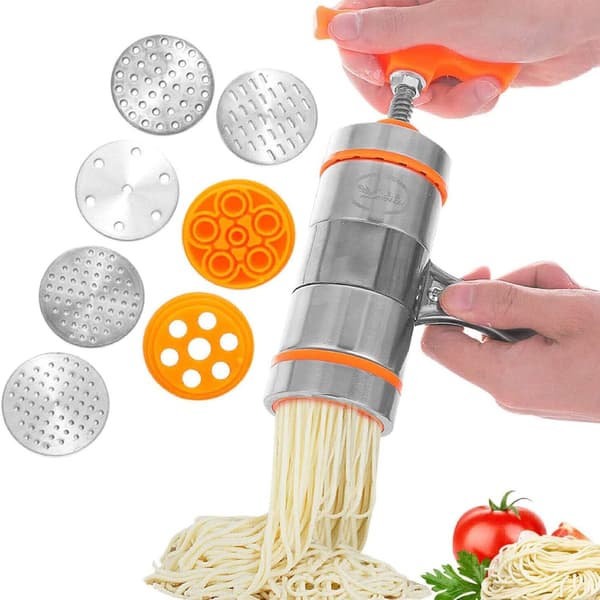 Nudelmaskine i rustfrit stål pastapresse med 7 forme