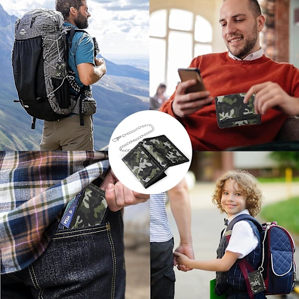 Wallet with Chain, Camouflage Kids Wallet, Foldable Slim Trifold Wallet for Boys, Trifold Wallet with Coin Pocket & Card Slot