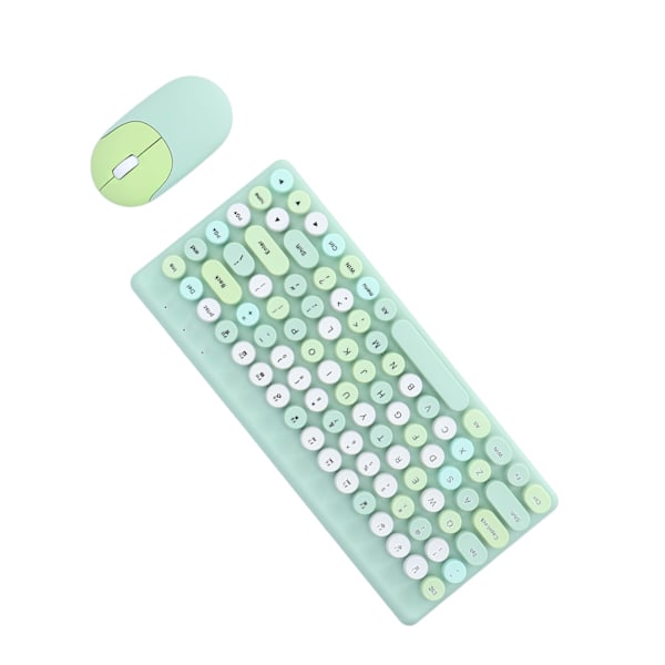 USB-näppäimistö ja hiiri langaton söpö sekoitusväri 86 näppäintä retro pyöreä kovera näppäinhattu 1200DPI peli näppäimistö ja hiiri vihreä
