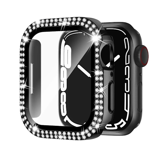 Glas+Diamant Skydd för Apple Watch-fodral 40mm 44mm 41mm 45mm 38mm 42mm Bling Bumper Skydd iWatch-serie 9 3 5 6 7 8 se fodral svart Y black 40mm series 654 SE