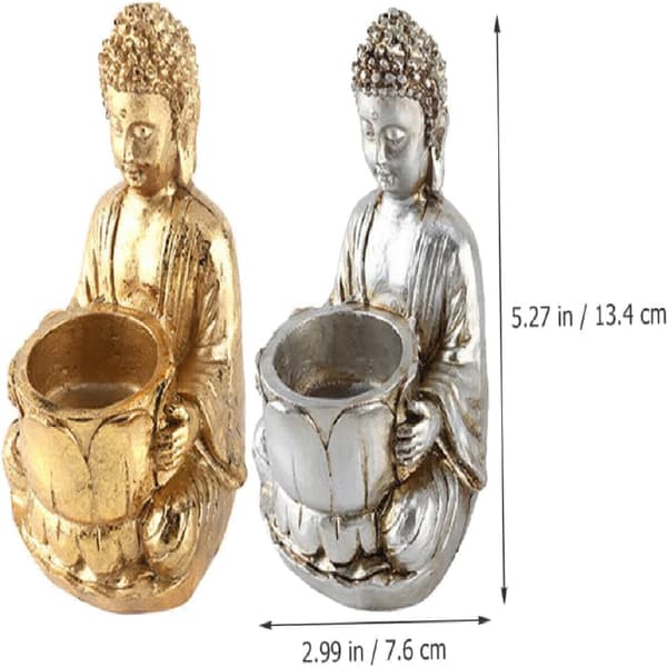 Buddha-statue lysestake, meditasjon buddha-statue lysestake dekorativ, meditasjon lysestake, harpiks aromaterapi lampekopp (gull) gold