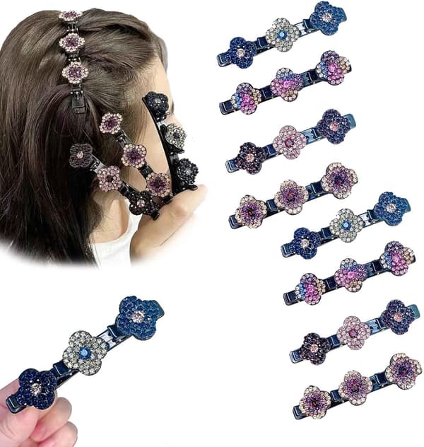 4/8 stk. glitrende krystallstein flettet hårspenner sidehårspenne 8pcs