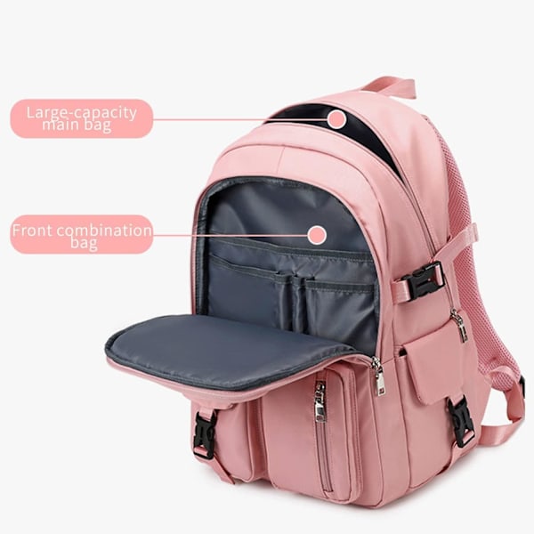 Stor ryggsäck med många fickor, vattentät skolryggsäck - Pink