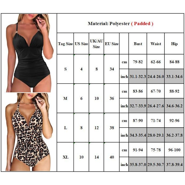 Naisten halter-kaula-aukkoinen selästä avoin uimapuku monokini leopardikuosilla Leopard L